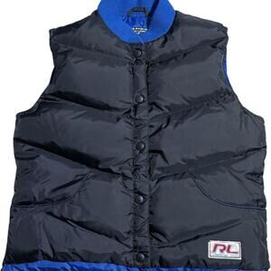 Vtg Y2k Ralph Lauren Reversible Down Vest Duck Waterfowl Blue Black Polo Jeans